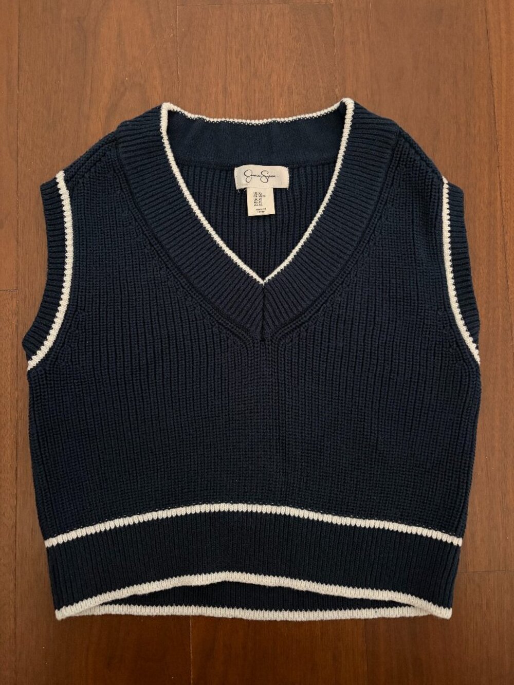 navy and white sweater vest